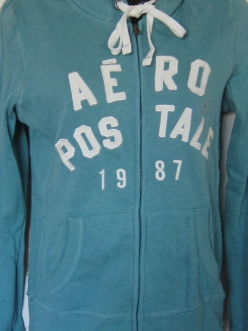 Aeropostale Teal Zip Front Logo Hoodie Jacket